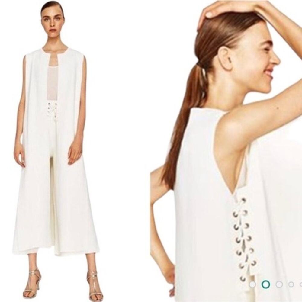 Zara Knit Off-White Open Front Lace Up Open Sides Long Vest Size M